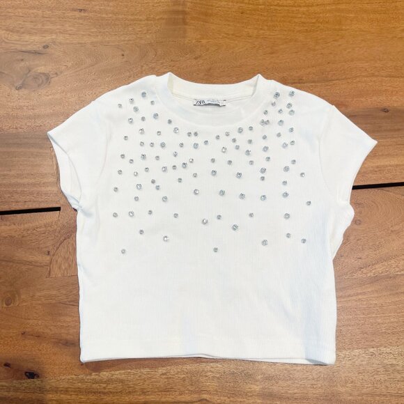 ✨ White Jewel Crop Tee | Zara - Picture 2 of 4
